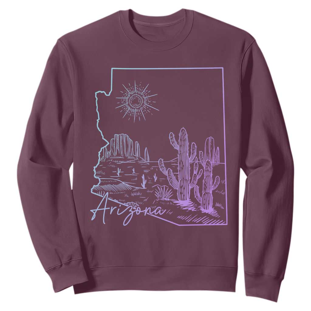 Glowing Arizona State Map Outline Graphic Sweatshirt Neon Gradient Cactus Desert Travel Souvenir