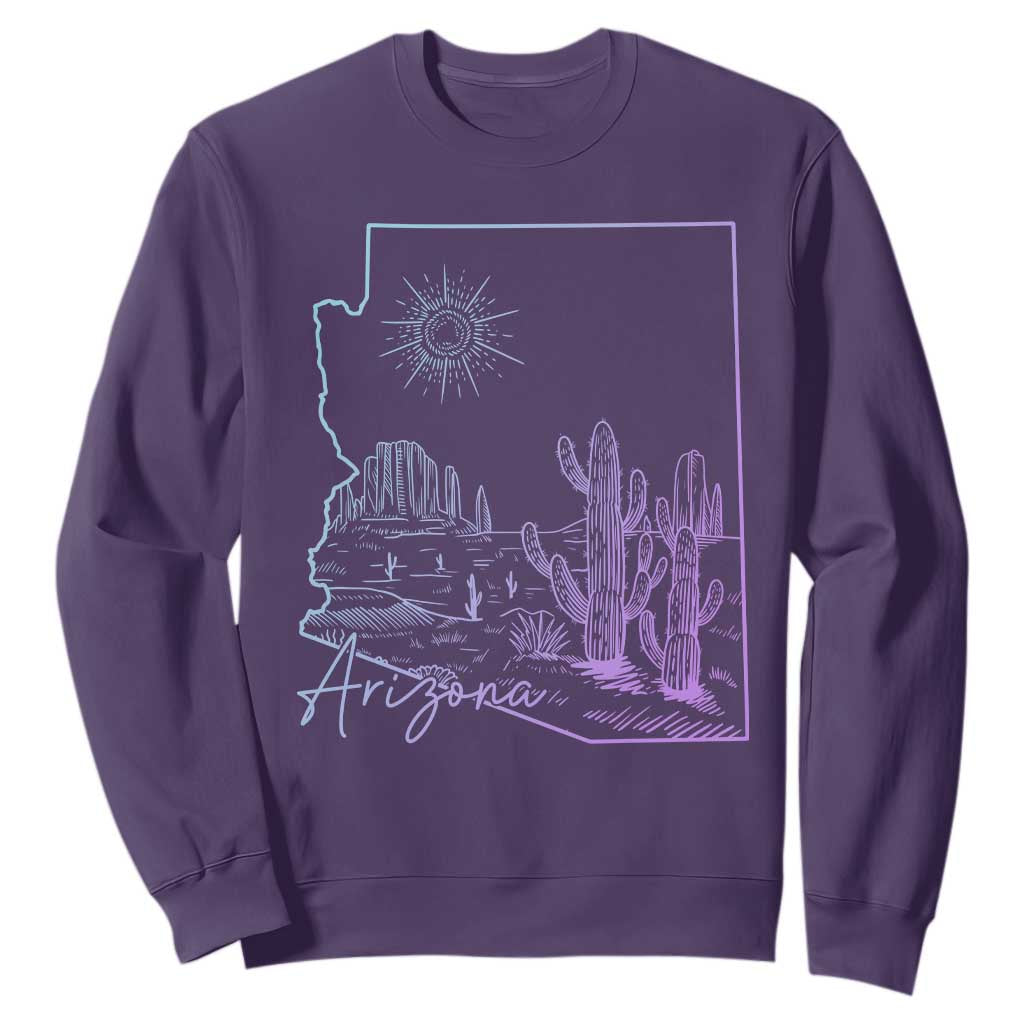 Glowing Arizona State Map Outline Graphic Sweatshirt Neon Gradient Cactus Desert Travel Souvenir