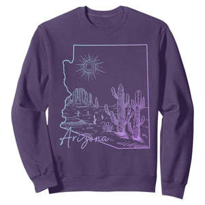 Glowing Arizona State Map Outline Graphic Sweatshirt Neon Gradient Cactus Desert Travel Souvenir