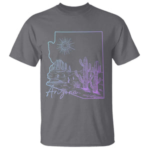 Glowing Arizona State Map Outline Graphic T Shirt Neon Gradient Cactus Desert Travel Souvenir