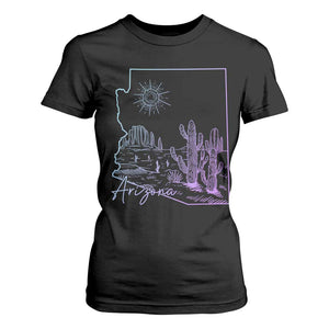 Glowing Arizona State Map Outline Graphic T Shirt For Women Neon Gradient Cactus Desert Travel Souvenir