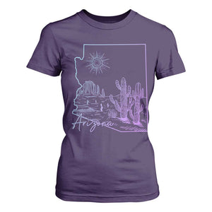Glowing Arizona State Map Outline Graphic T Shirt For Women Neon Gradient Cactus Desert Travel Souvenir