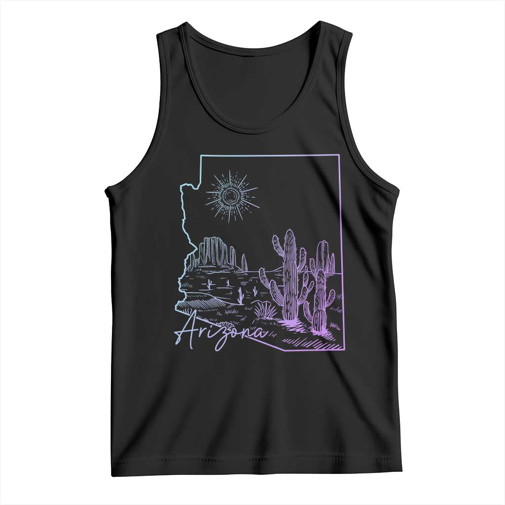Glowing Arizona State Map Outline Graphic Tank Top Neon Gradient Cactus Desert Travel Souvenir TS02 Black Print Your Wear