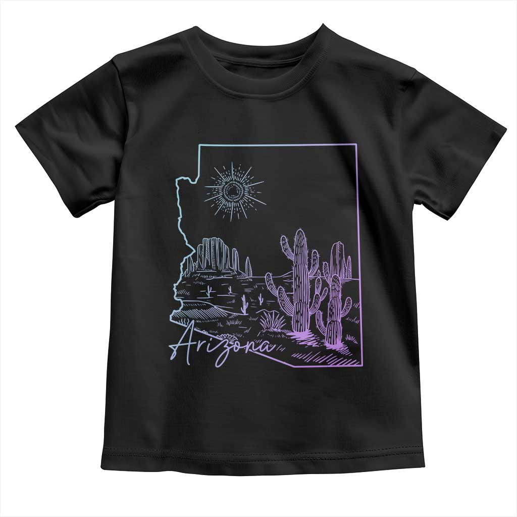 Glowing Arizona State Map Outline Graphic Toddler T Shirt Neon Gradient Cactus Desert Travel Souvenir TS02 Black Print Your Wear