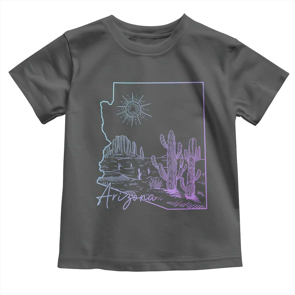 Glowing Arizona State Map Outline Graphic Toddler T Shirt Neon Gradient Cactus Desert Travel Souvenir