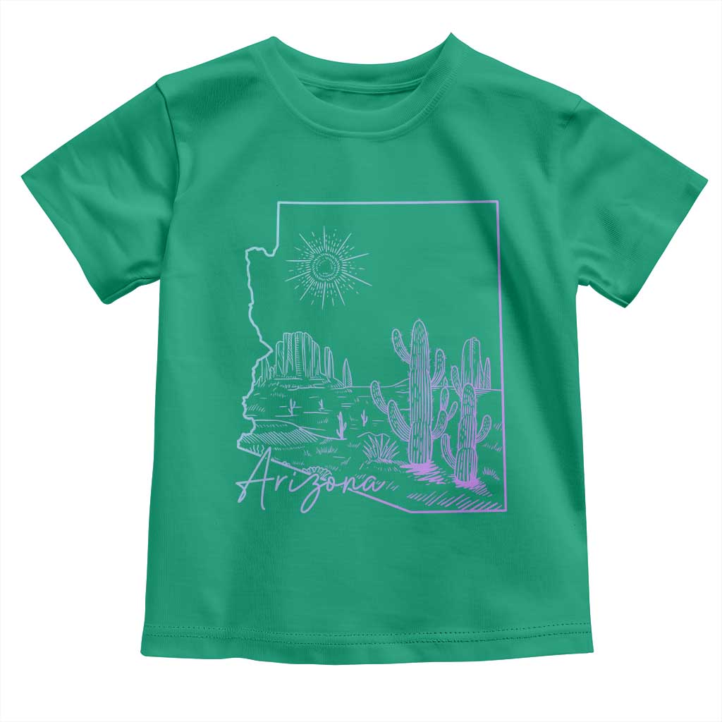 Glowing Arizona State Map Outline Graphic Toddler T Shirt Neon Gradient Cactus Desert Travel Souvenir