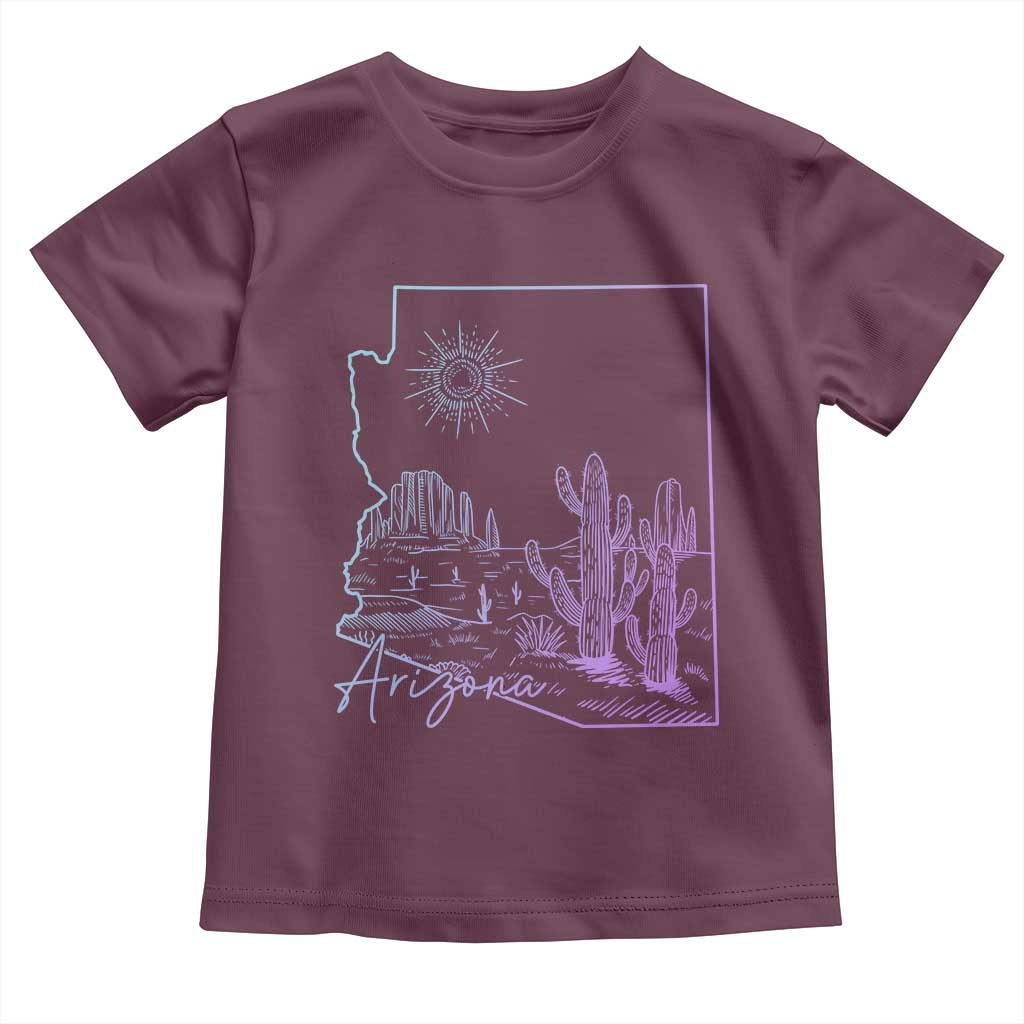 Glowing Arizona State Map Outline Graphic Toddler T Shirt Neon Gradient Cactus Desert Travel Souvenir