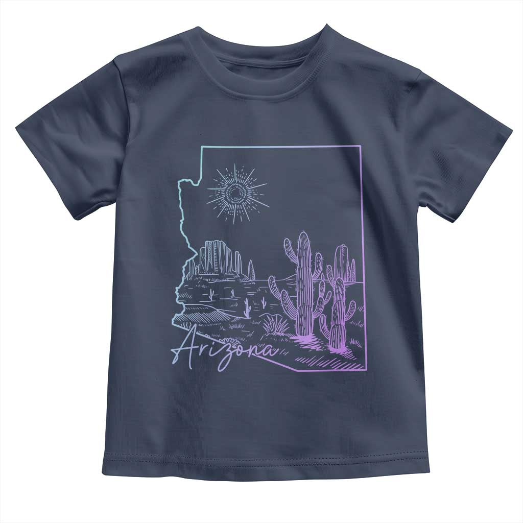 Glowing Arizona State Map Outline Graphic Toddler T Shirt Neon Gradient Cactus Desert Travel Souvenir