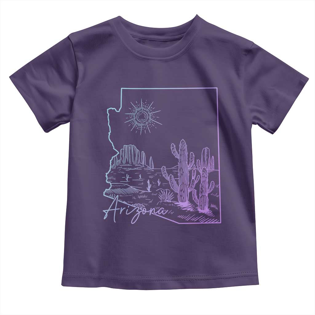 Glowing Arizona State Map Outline Graphic Toddler T Shirt Neon Gradient Cactus Desert Travel Souvenir