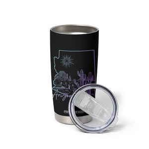 Glowing Arizona State Map Outline Graphic Tumbler Cup Neon Gradient Cactus Desert Travel Souvenir