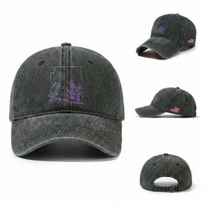 Glowing Arizona State Map Outline Graphic Washed Cotton Baseball Cap Neon Gradient Cactus Desert Travel Souvenir