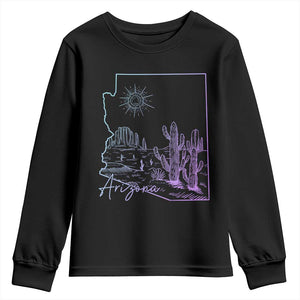 Glowing Arizona State Map Outline Graphic Youth Sweatshirt Neon Gradient Cactus Desert Travel Souvenir