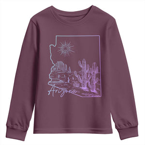 Glowing Arizona State Map Outline Graphic Youth Sweatshirt Neon Gradient Cactus Desert Travel Souvenir