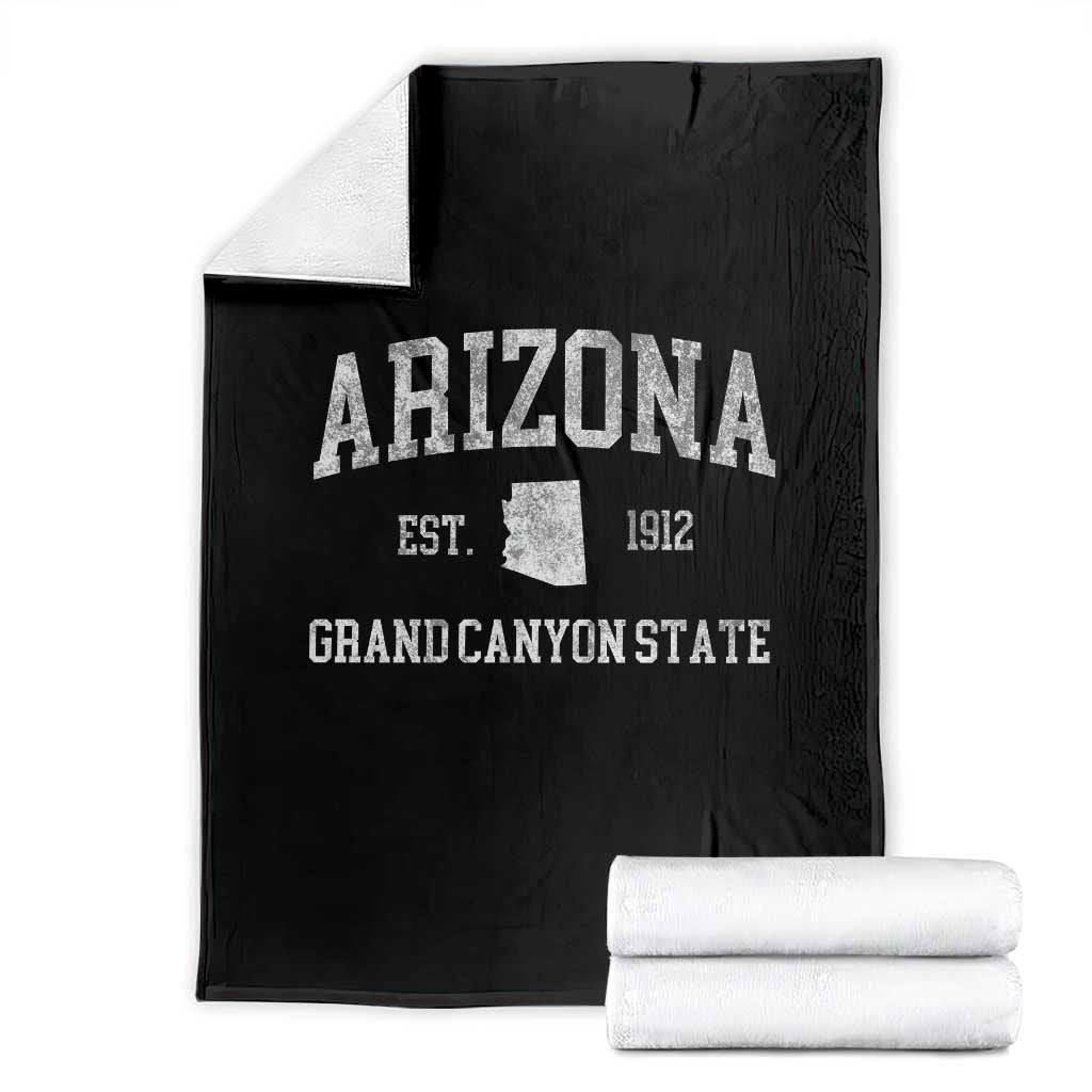 Vintage Distressed Arizona Grand Canyon State Graphic Throw Blanket Retro 1912 Varsity Map Souvenir TS02 Black Print Your Wear