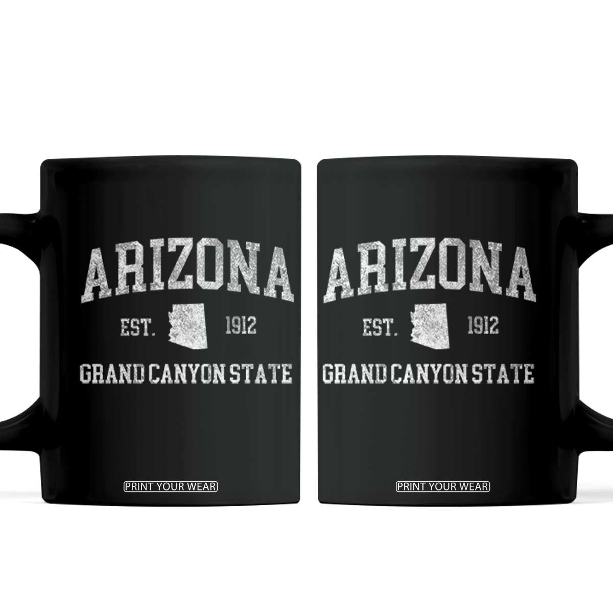 Vintage Distressed Arizona Grand Canyon State Graphic Coffee Mug Retro 1912 Varsity Map Souvenir TS02 Black Print Your Wear
