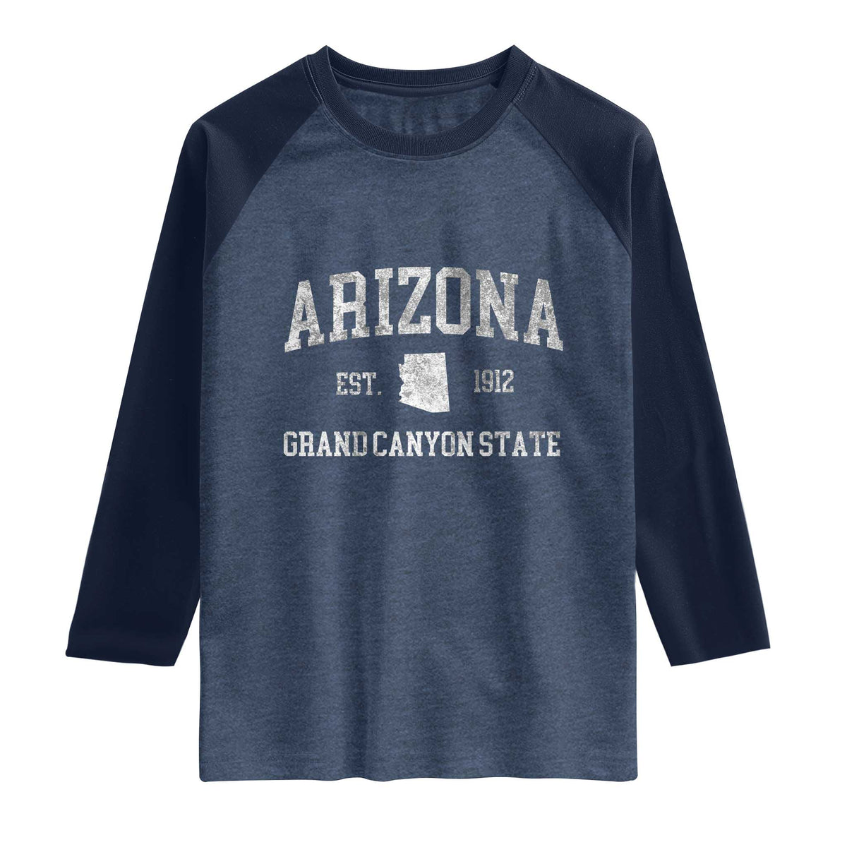 Vintage Distressed Arizona Grand Canyon State Graphic Raglan Shirt Retro 1912 Varsity Map Souvenir