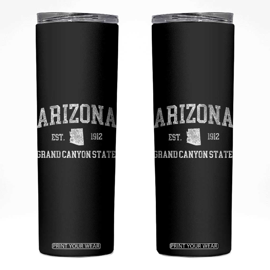 Vintage Distressed Arizona Grand Canyon State Graphic Skinny Tumbler Retro 1912 Varsity Map Souvenir TS02 Black Print Your Wear