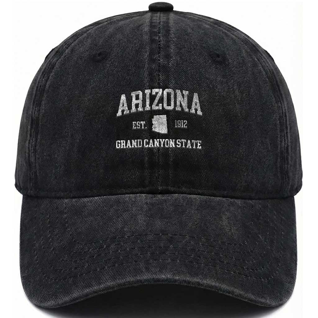 Vintage Distressed Arizona Grand Canyon State Graphic Washed Cotton Baseball Cap Retro 1912 Varsity Map Souvenir TS02 Print Your Wear
