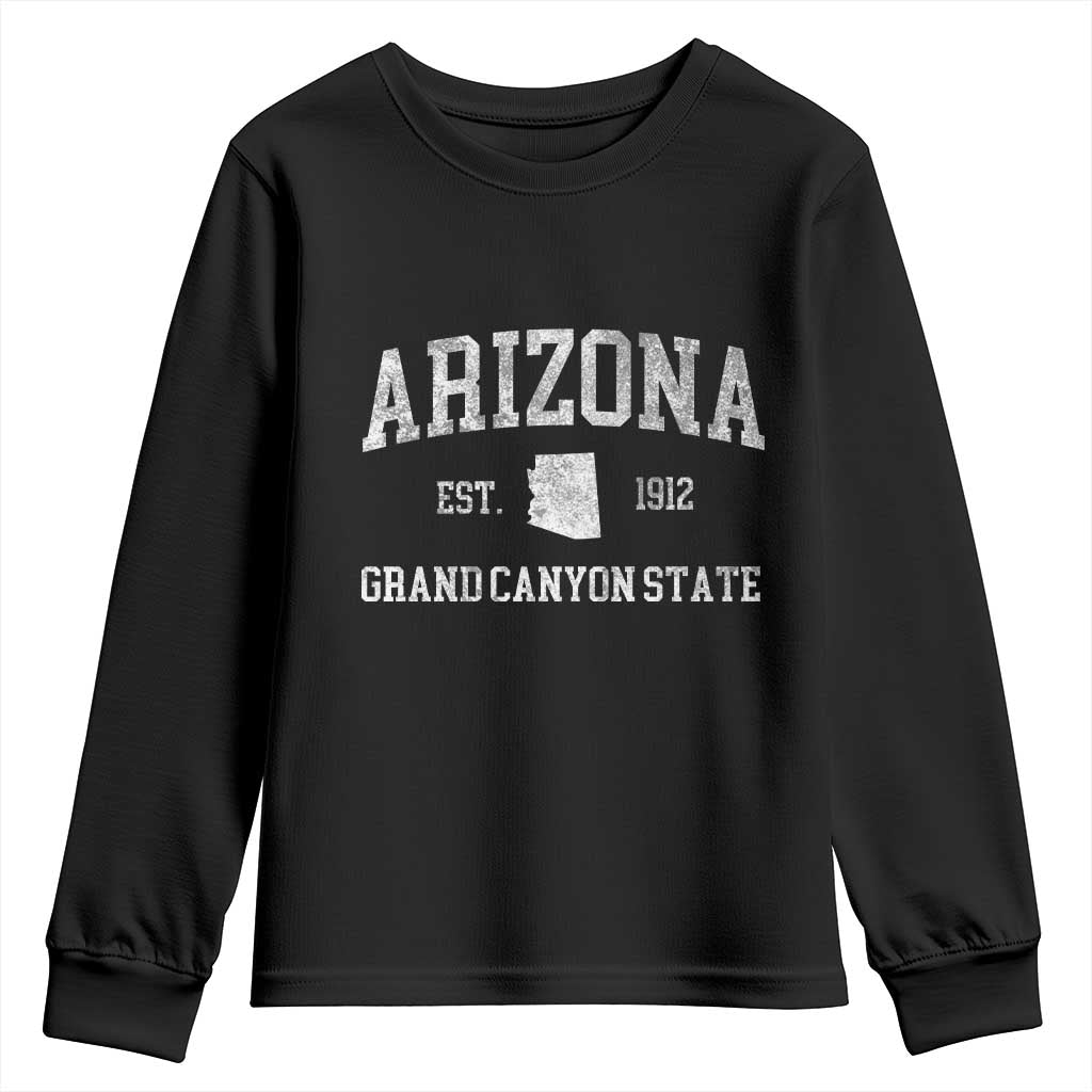 Vintage Distressed Arizona Grand Canyon State Graphic Youth Sweatshirt Retro 1912 Varsity Map Souvenir TS02 Black Print Your Wear