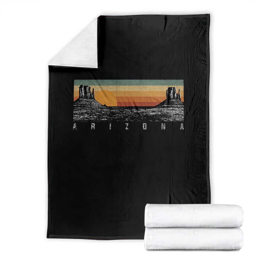 Retro Arizona Sunset Monument Valley Graphic Throw Blanket Panoramic Desert Red Rocks Landscape Souvenir TS02 Black Print Your Wear