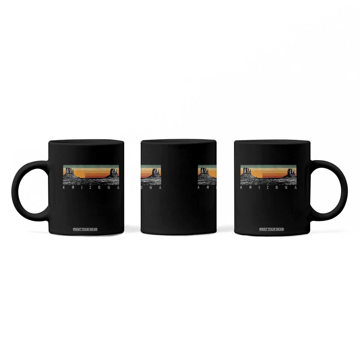 Retro Arizona Sunset Monument Valley Graphic Coffee Mug Panoramic Desert Red Rocks Landscape Souvenir