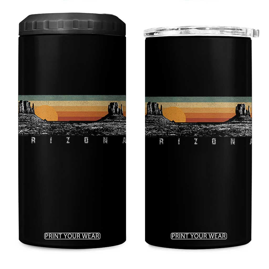 Retro Arizona Sunset Monument Valley Graphic 4 in 1 Can Cooler Tumbler Panoramic Desert Red Rocks Landscape Souvenir