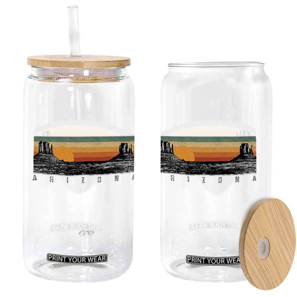 Retro Arizona Sunset Monument Valley Graphic Glass Can Panoramic Desert Red Rocks Landscape Souvenir