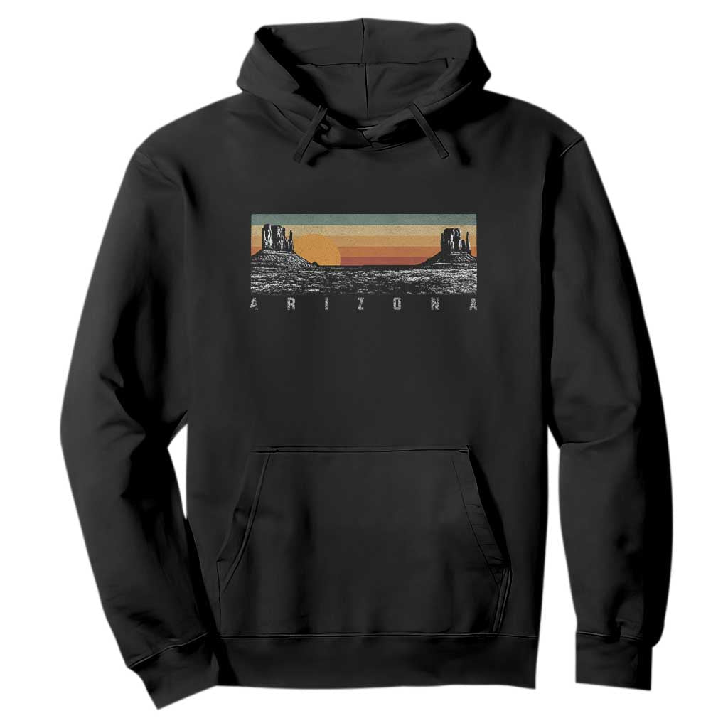 Retro Arizona Sunset Monument Valley Graphic Hoodie Panoramic Desert Red Rocks Landscape Souvenir TS02 Black Print Your Wear