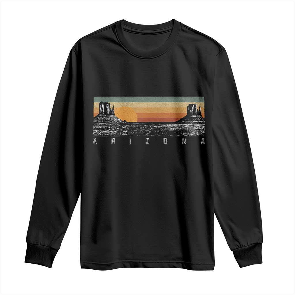 Retro Arizona Sunset Monument Valley Graphic Long Sleeve Shirt Panoramic Desert Red Rocks Landscape Souvenir TS02 Black Print Your Wear