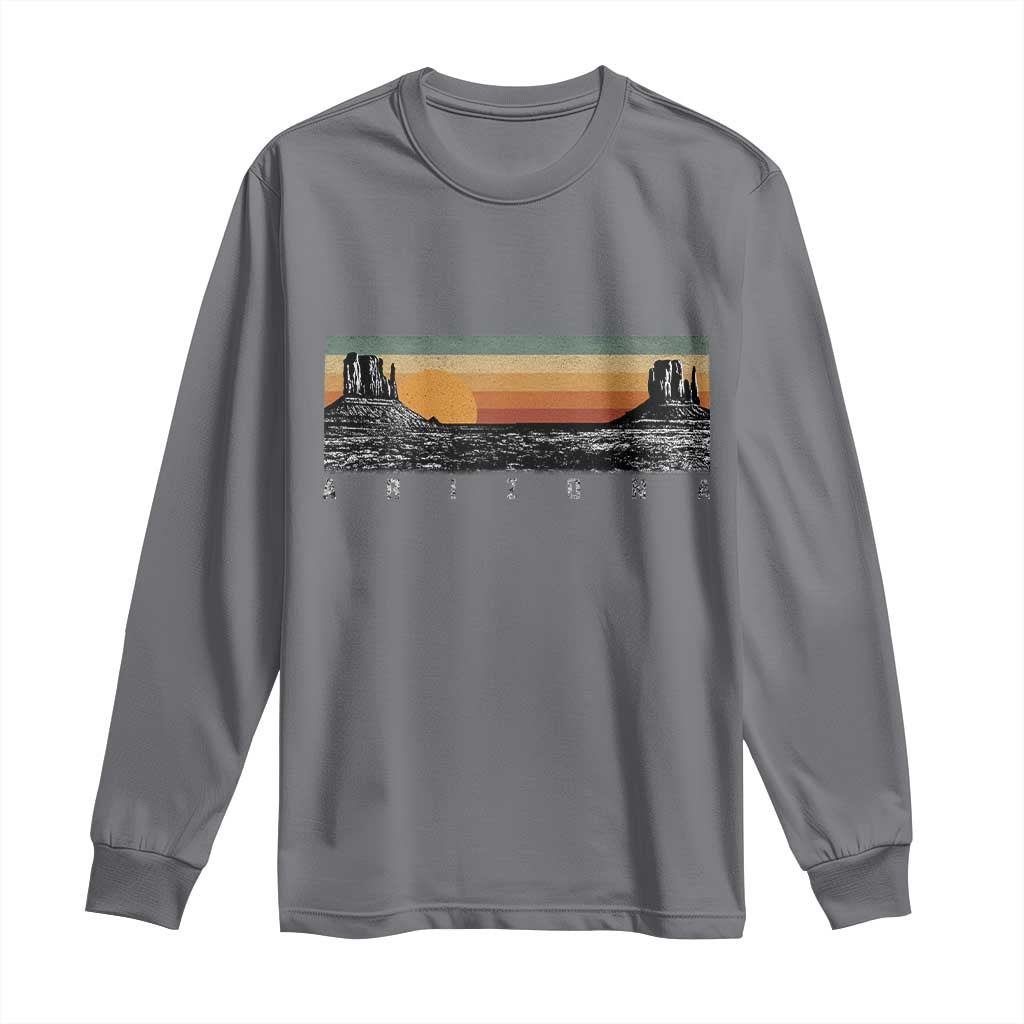 Retro Arizona Sunset Monument Valley Graphic Long Sleeve Shirt Panoramic Desert Red Rocks Landscape Souvenir