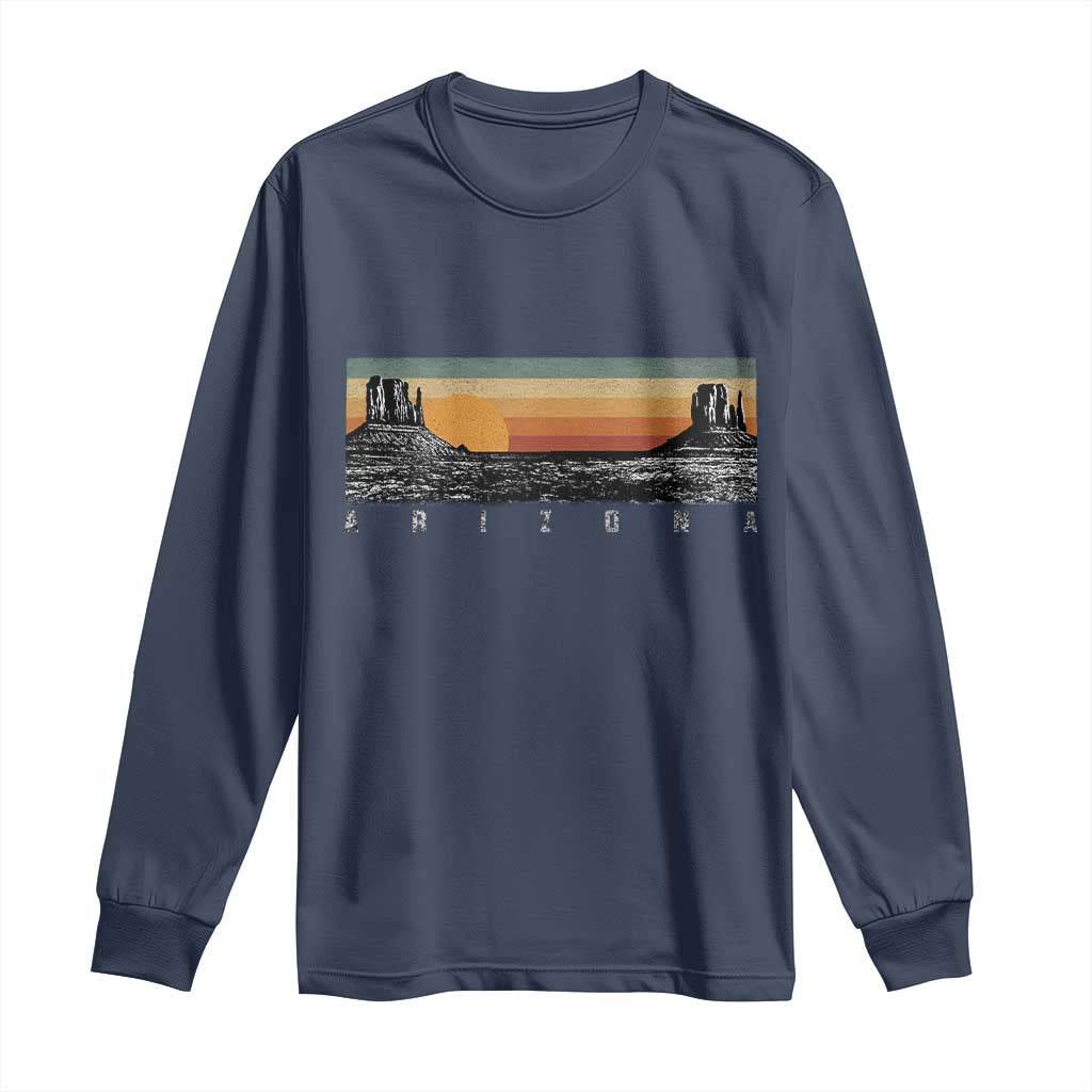 Retro Arizona Sunset Monument Valley Graphic Long Sleeve Shirt Panoramic Desert Red Rocks Landscape Souvenir