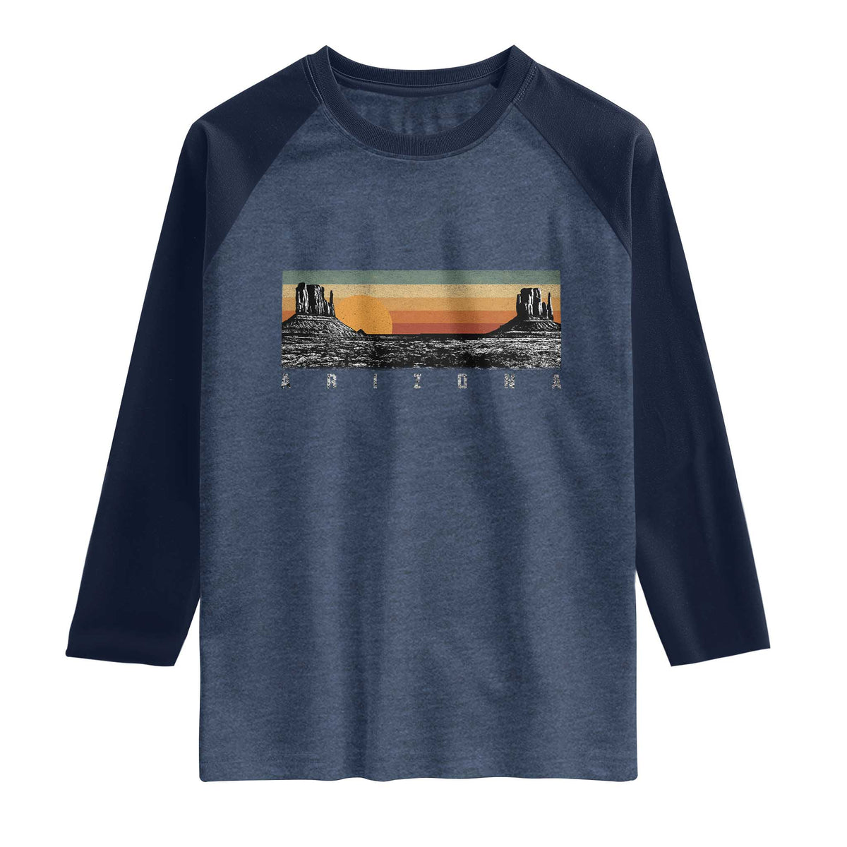 Retro Arizona Sunset Monument Valley Graphic Raglan Shirt Panoramic Desert Red Rocks Landscape Souvenir