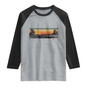 Retro Arizona Sunset Monument Valley Graphic Raglan Shirt Panoramic Desert Red Rocks Landscape Souvenir