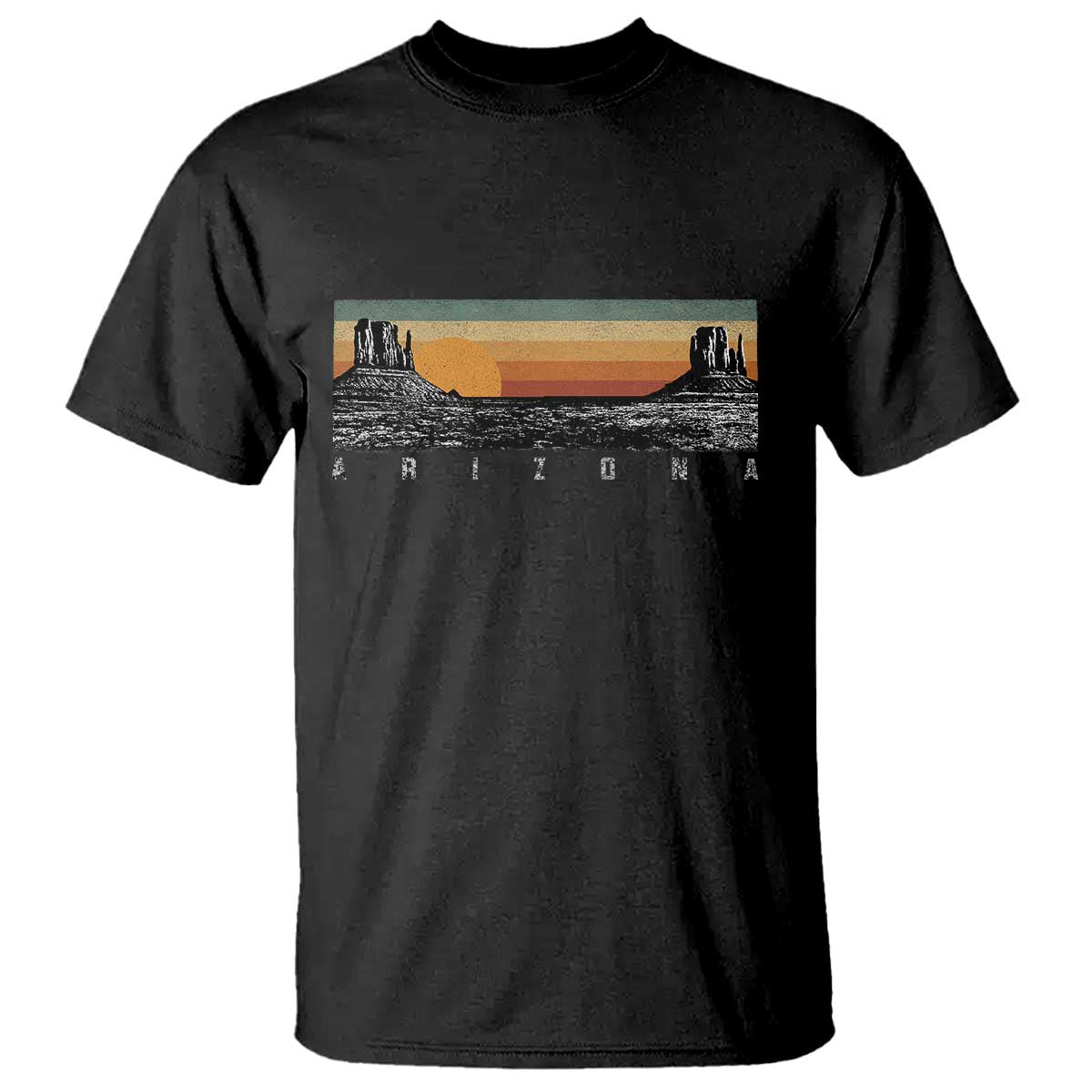 Retro Arizona Sunset Monument Valley Graphic T Shirt Panoramic Desert Red Rocks Landscape Souvenir TS02 Black Print Your Wear