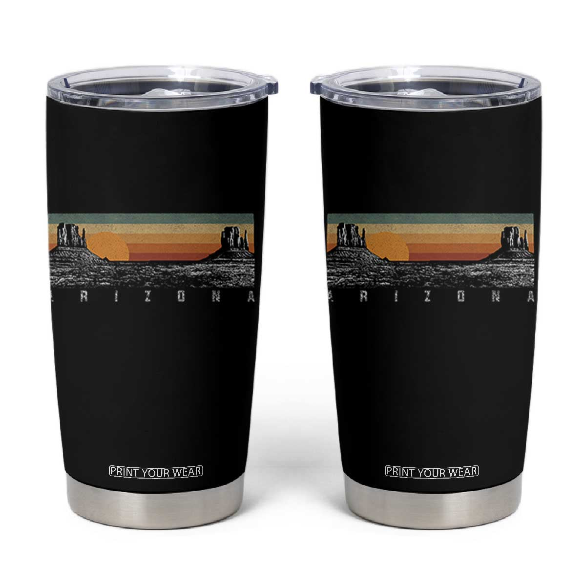 Retro Arizona Sunset Monument Valley Graphic Tumbler Cup Panoramic Desert Red Rocks Landscape Souvenir