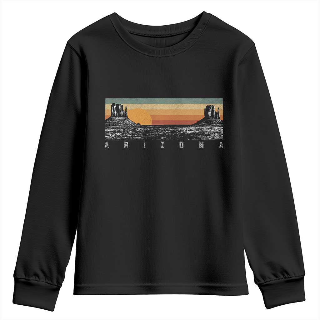 Retro Arizona Sunset Monument Valley Graphic Youth Sweatshirt Panoramic Desert Red Rocks Landscape Souvenir TS02 Black Print Your Wear