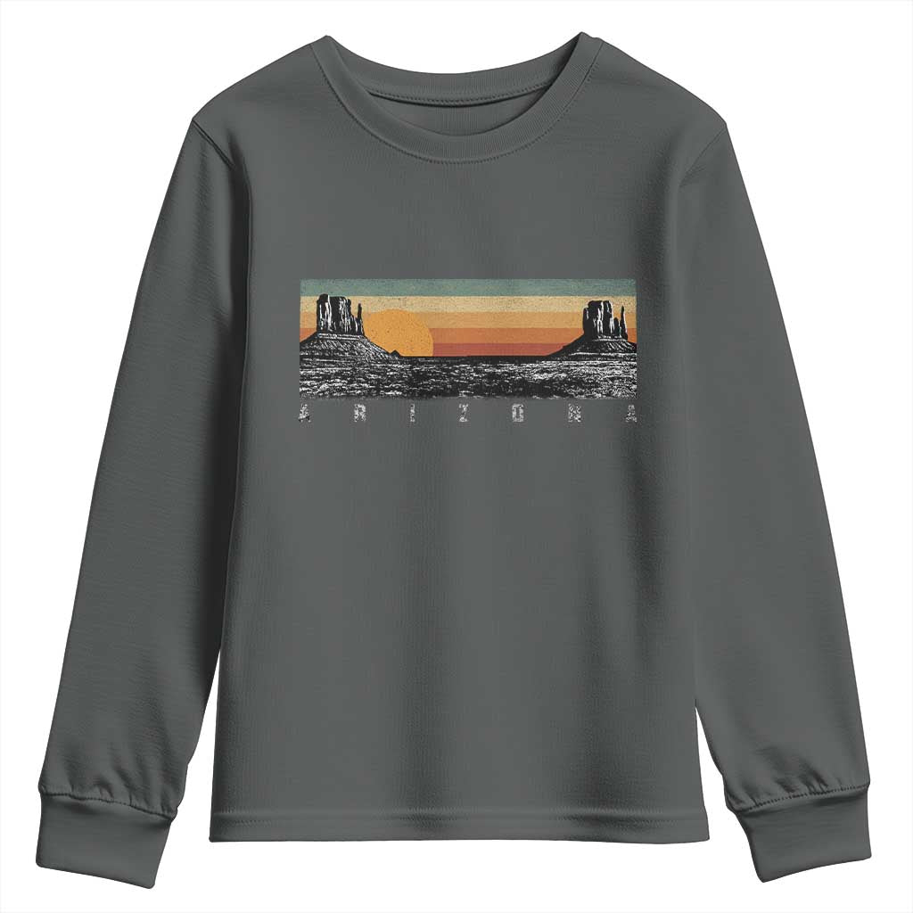 Retro Arizona Sunset Monument Valley Graphic Youth Sweatshirt Panoramic Desert Red Rocks Landscape Souvenir