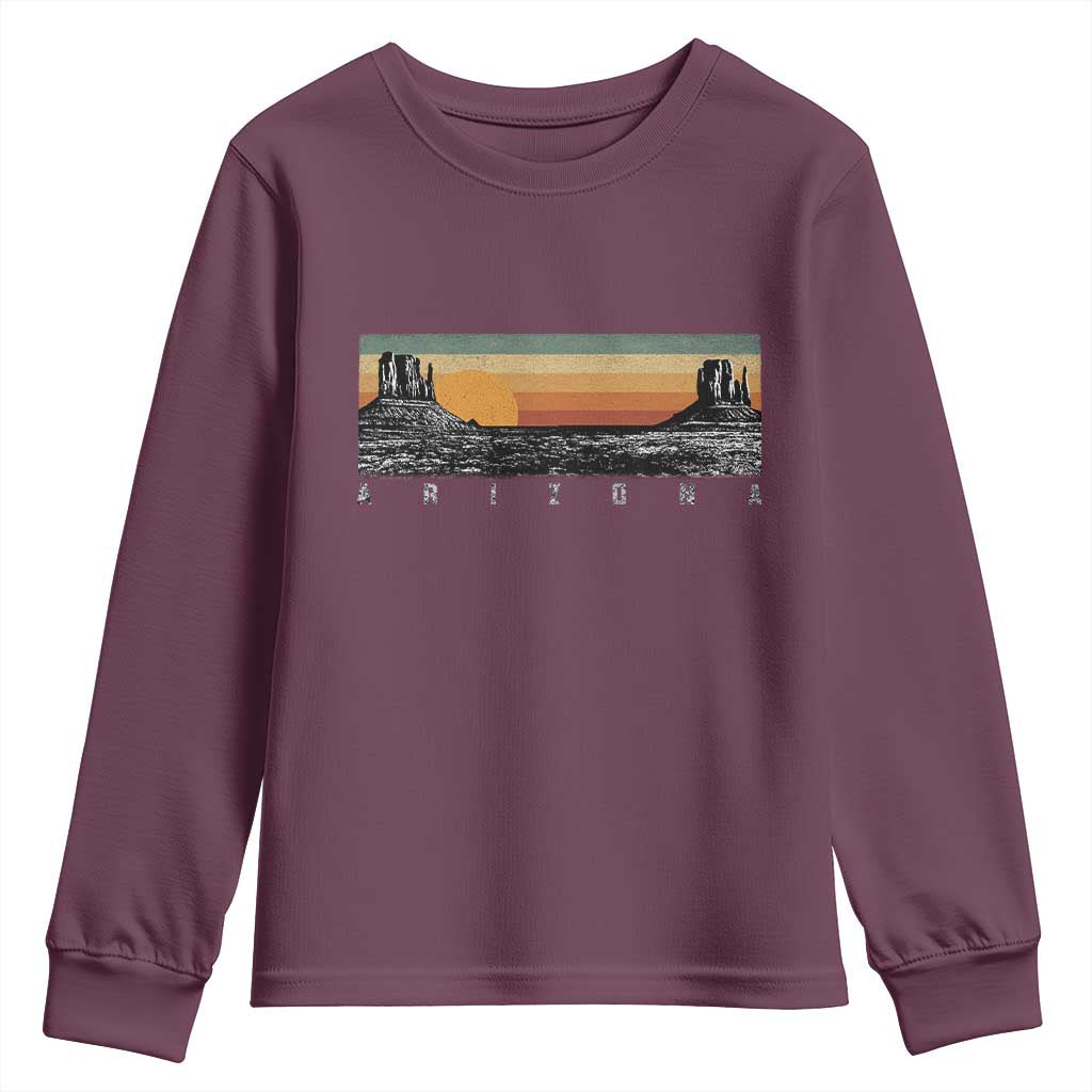 Retro Arizona Sunset Monument Valley Graphic Youth Sweatshirt Panoramic Desert Red Rocks Landscape Souvenir