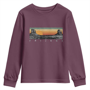 Retro Arizona Sunset Monument Valley Graphic Youth Sweatshirt Panoramic Desert Red Rocks Landscape Souvenir