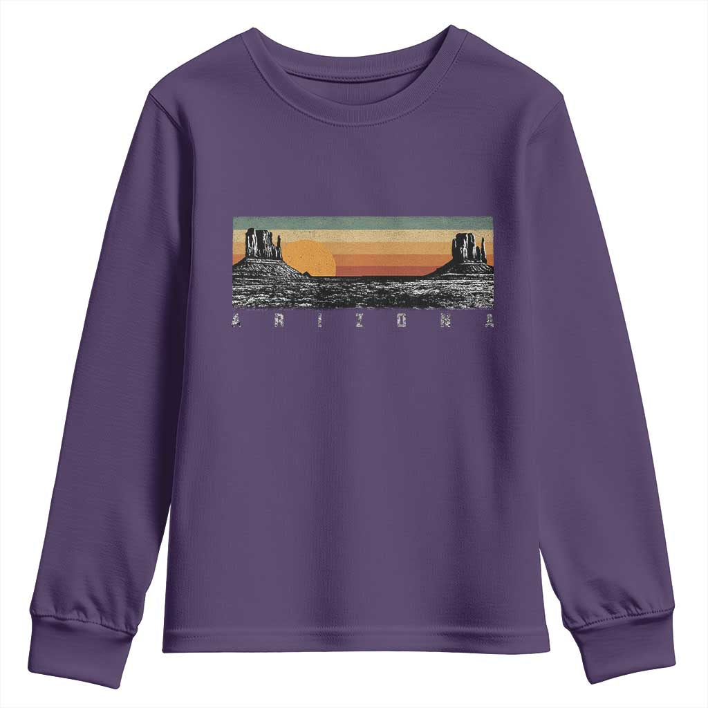 Retro Arizona Sunset Monument Valley Graphic Youth Sweatshirt Panoramic Desert Red Rocks Landscape Souvenir