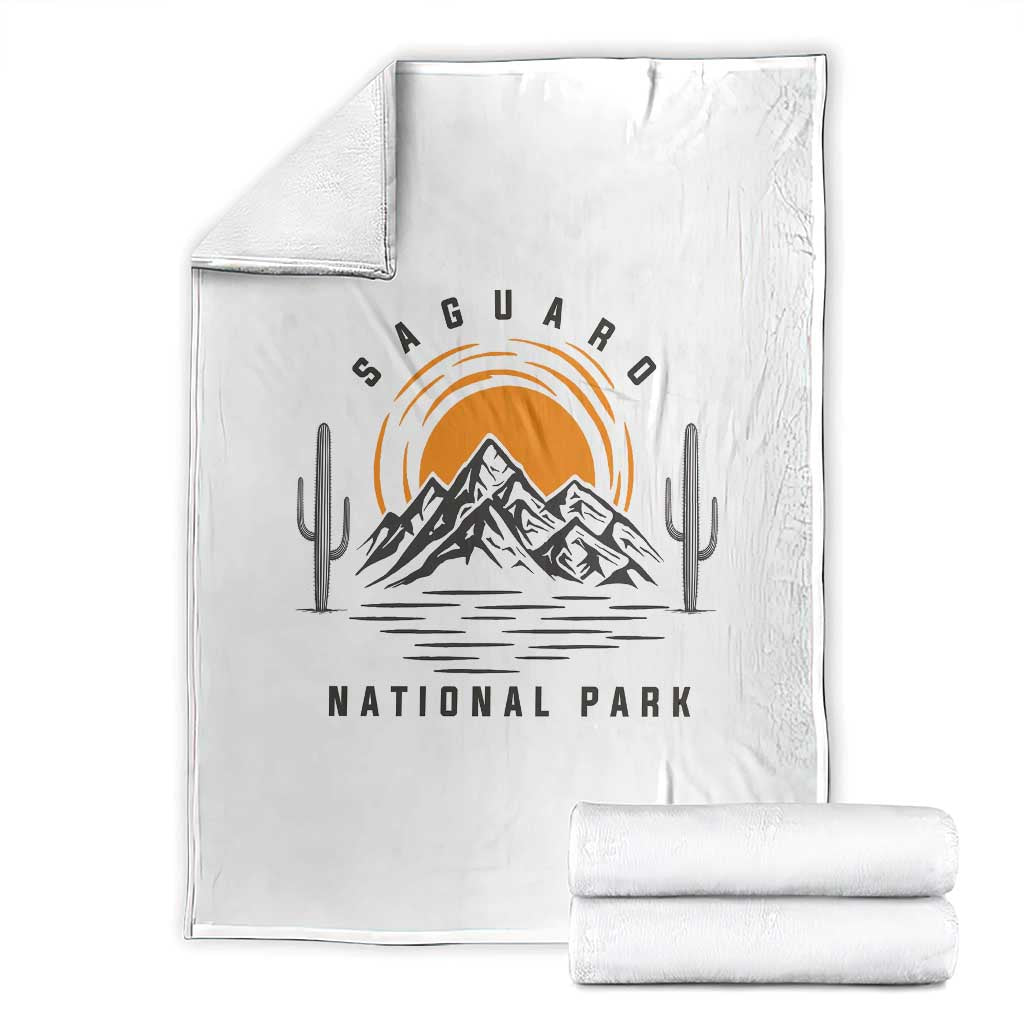 Retro Saguaro National Park Sunset Graphic Throw Blanket Vintage Arizona Desert Mountain Badge Souvenir TS02 White Print Your Wear