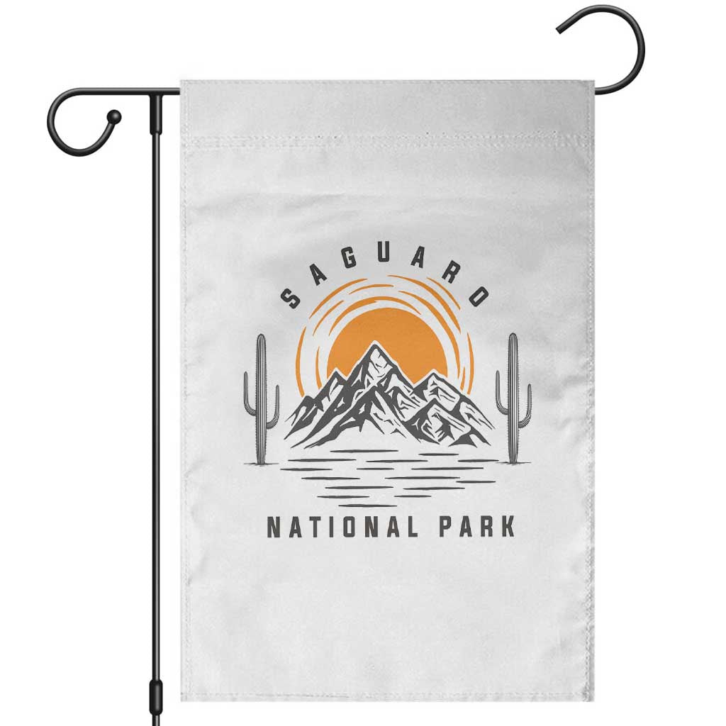 Retro Saguaro National Park Sunset Graphic Garden Flag Vintage Arizona Desert Mountain Badge Souvenir TS02 White Print Your Wear