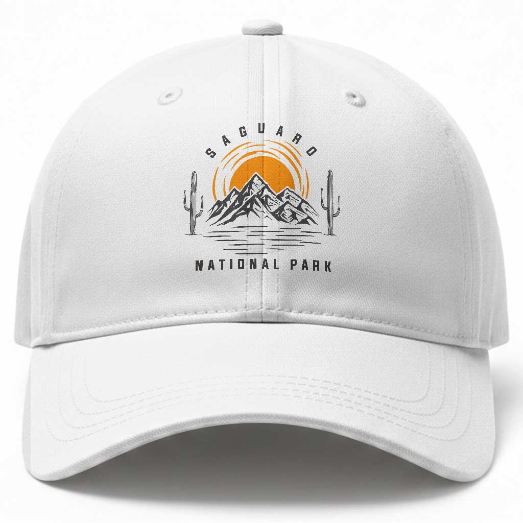 Retro Saguaro National Park Sunset Graphic Baseball Cap Vintage Arizona Desert Mountain Badge Souvenir TS02 Print Your Wear
