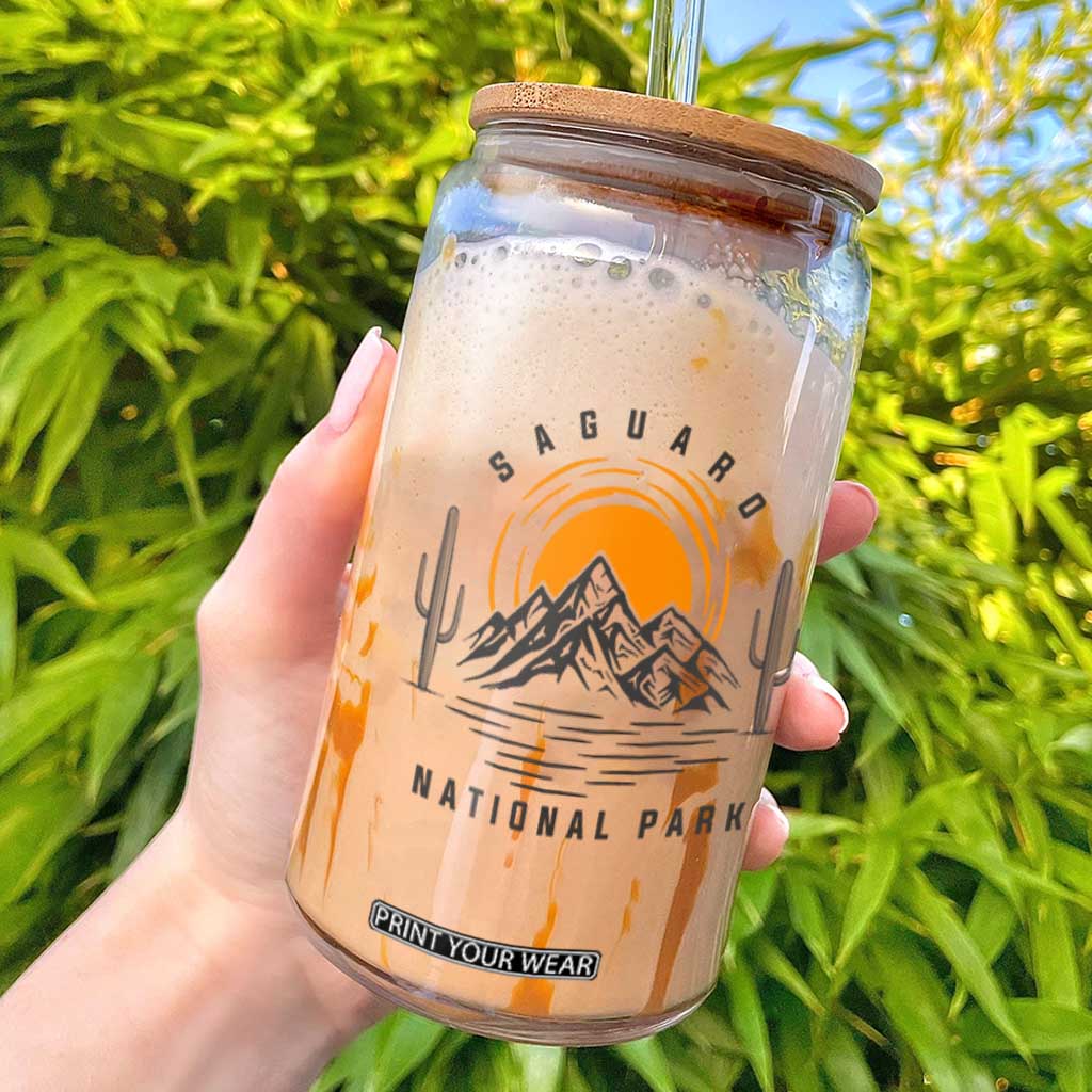 Retro Saguaro National Park Sunset Graphic Glass Can Vintage Arizona Desert Mountain Badge Souvenir TS02 White Print Your Wear