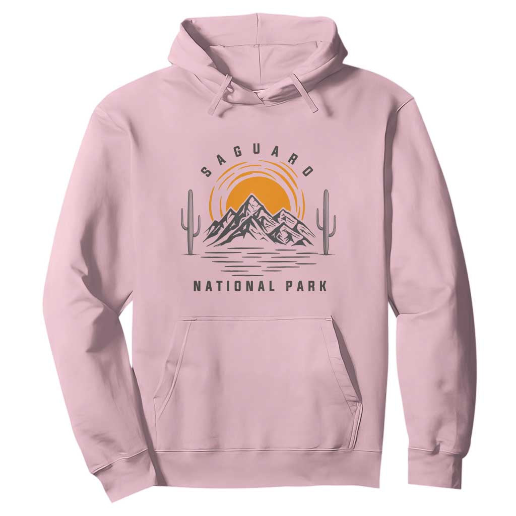 Retro Saguaro National Park Sunset Graphic Hoodie Vintage Arizona Desert Mountain Badge Souvenir