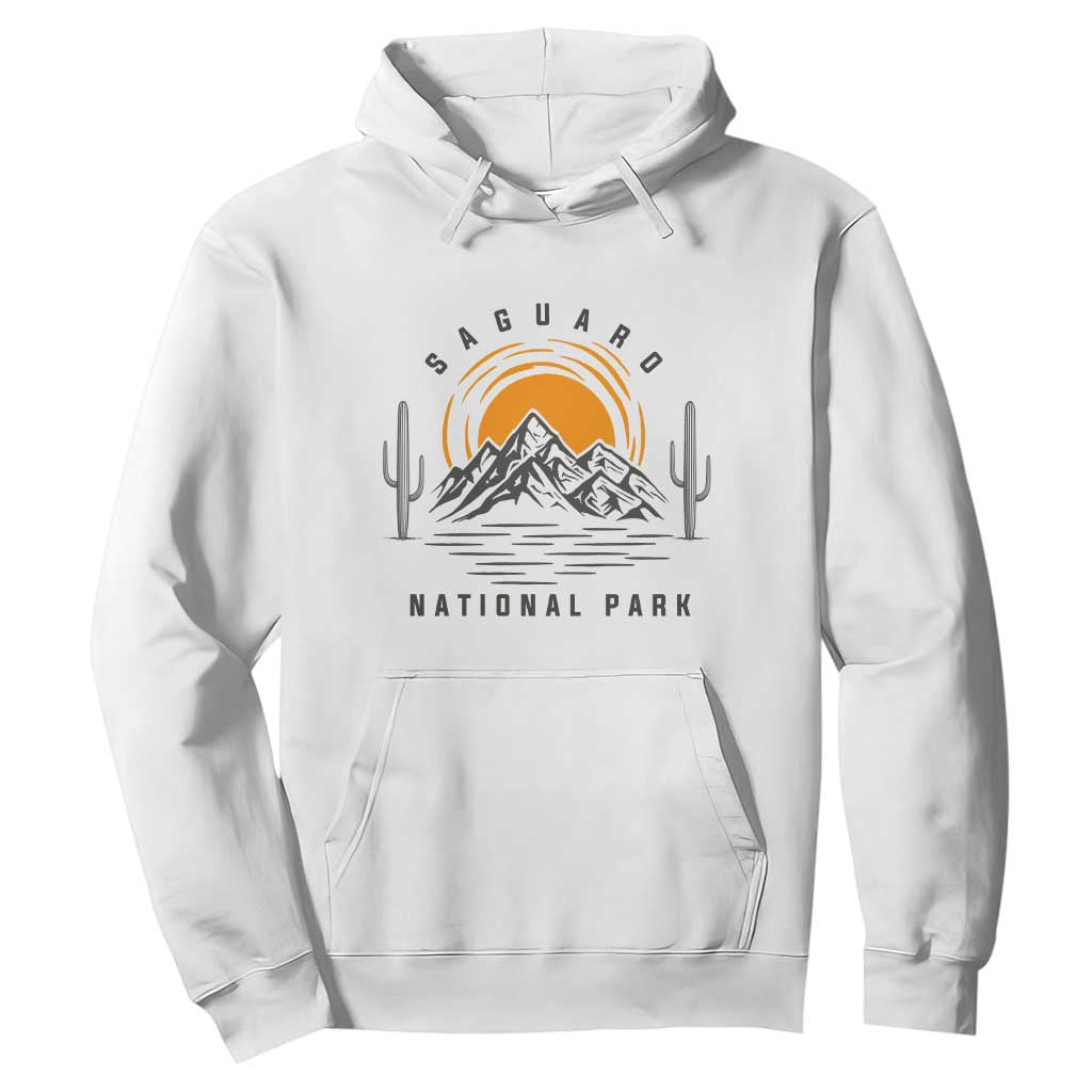 Retro Saguaro National Park Sunset Graphic Hoodie Vintage Arizona Desert Mountain Badge Souvenir TS02 White Print Your Wear