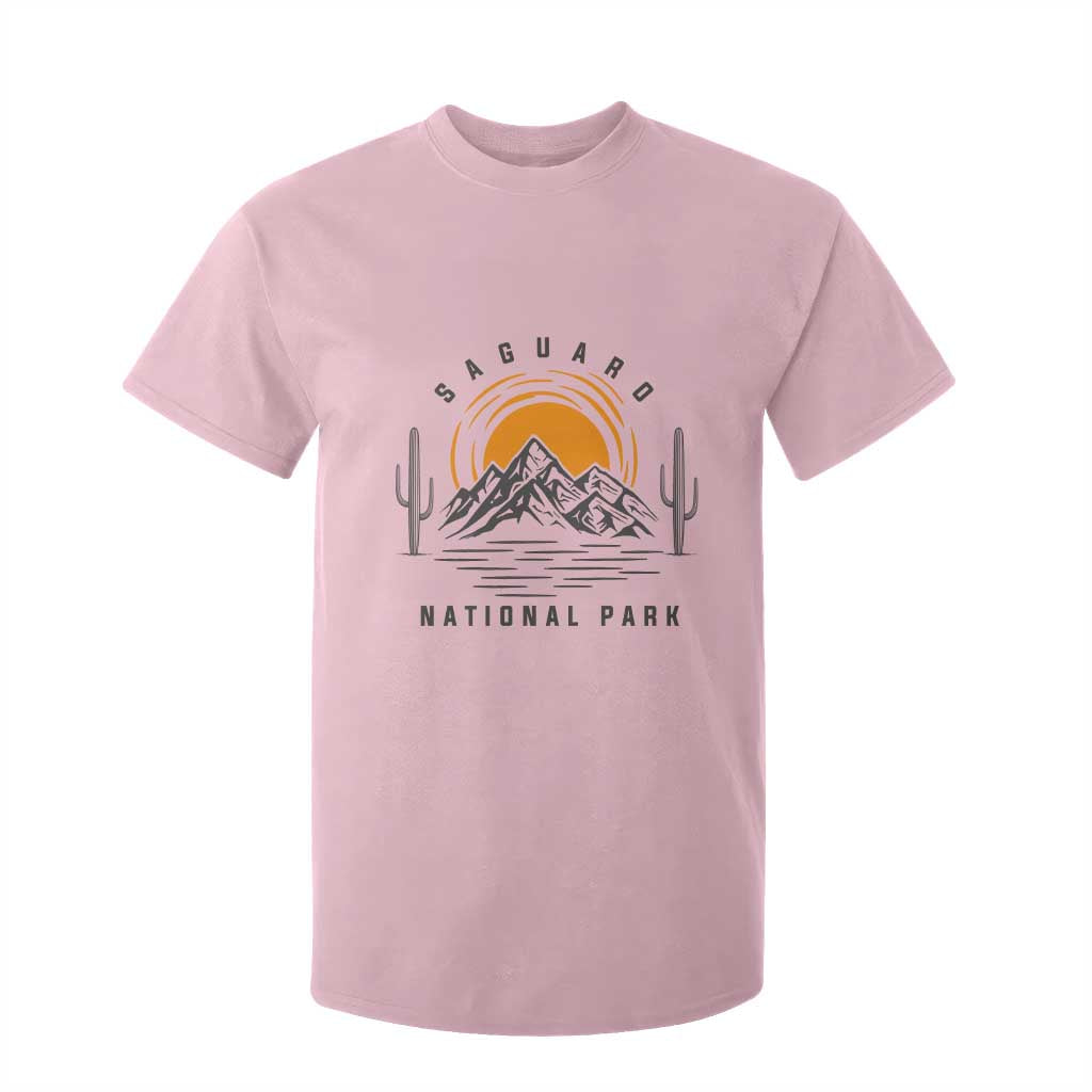 Retro Saguaro National Park Sunset Graphic T Shirt For Kid Vintage Arizona Desert Mountain Badge Souvenir
