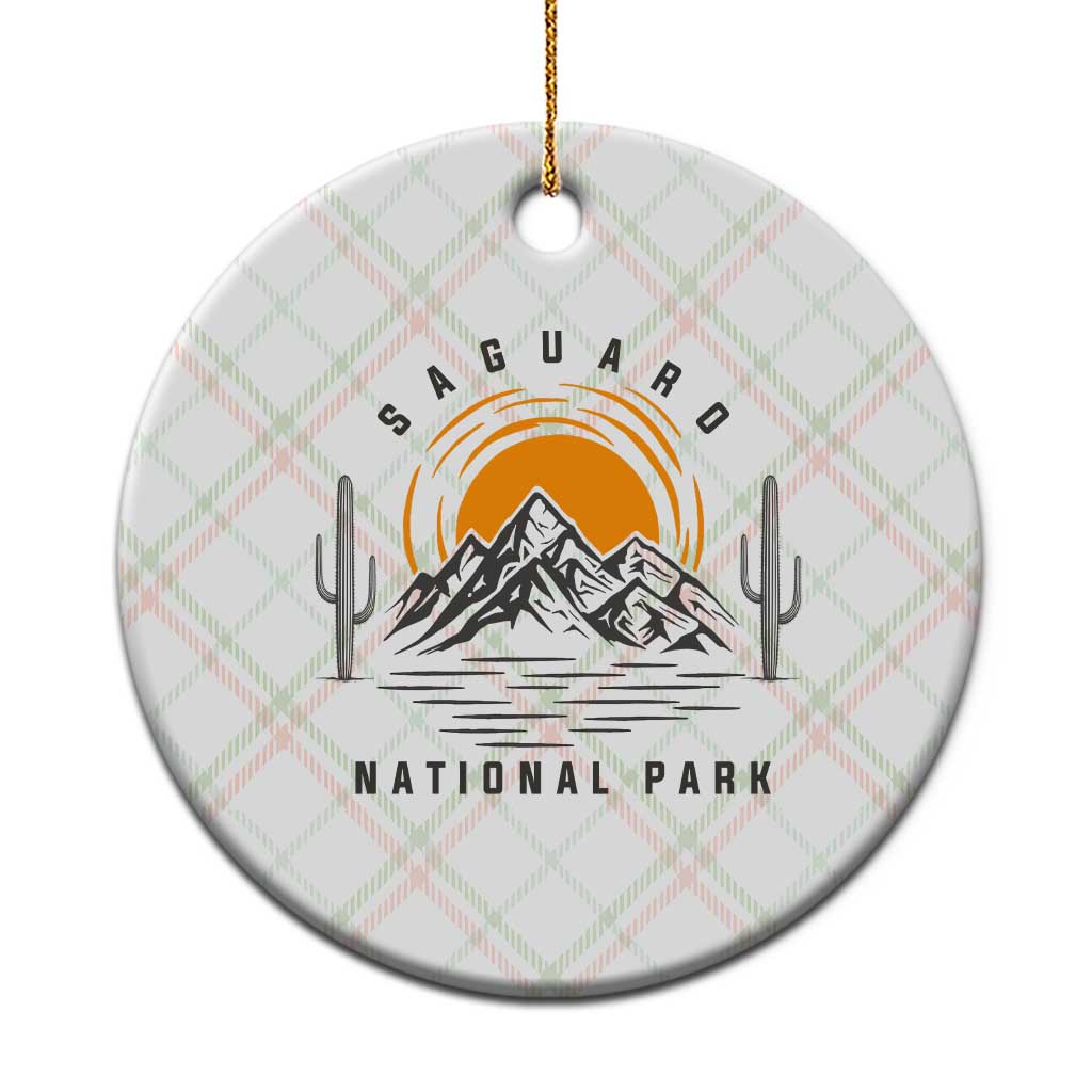 Retro Saguaro National Park Sunset Graphic Ceramic Ornament Vintage Arizona Desert Mountain Badge Souvenir