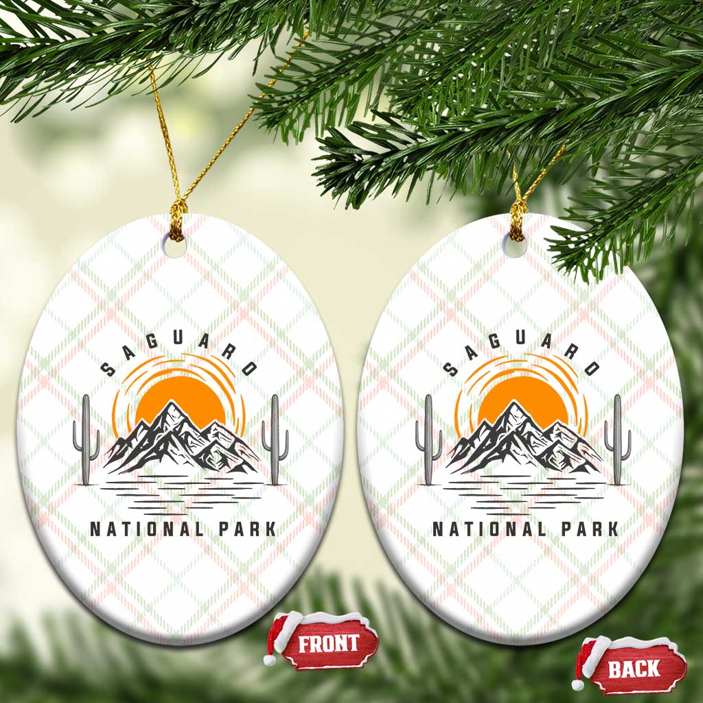 Retro Saguaro National Park Sunset Graphic Ceramic Ornament Vintage Arizona Desert Mountain Badge Souvenir