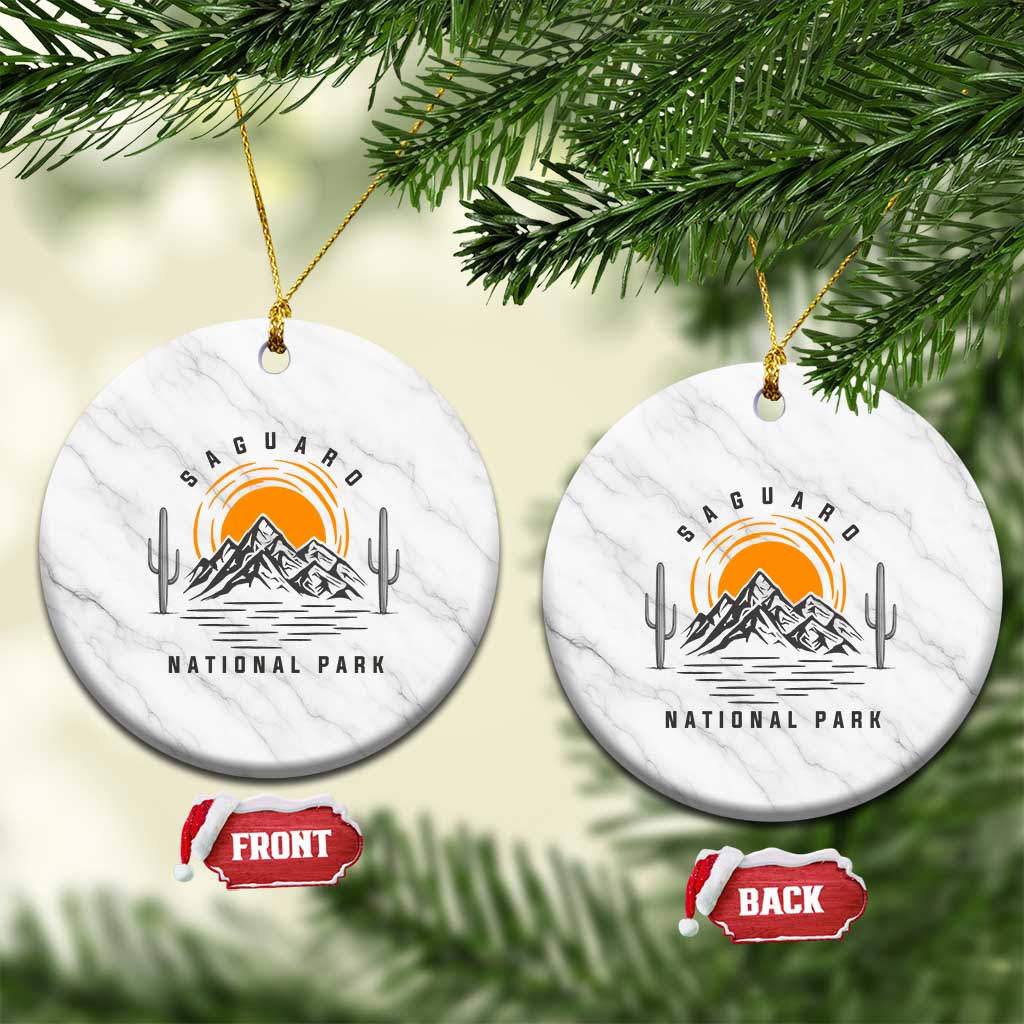 Retro Saguaro National Park Sunset Graphic Ceramic Ornament Vintage Arizona Desert Mountain Badge Souvenir TS02 1pc White Marble Print Your Wear